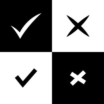 Check marks and cross marks symbols on black and white squares Stock Illustration