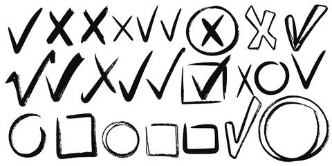 Check marks and labels doodle sketch style set Illustrazione stock
