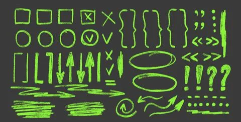 Check marks, arrow doodle set. Marker underlines, quotation marks, brackets and Stockillustratie