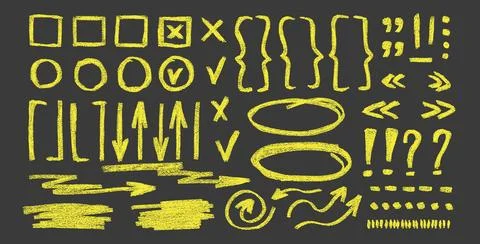 Check marks, arrow doodle set. Marker underlines, quotation marks, brackets a Stockillustratie