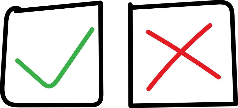 Check marks checkbox, checklist doodle set. Vote, yes, no, tick, cross Illustrazione stock