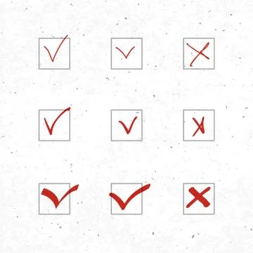 Check marks collection with paper texture 库存插图