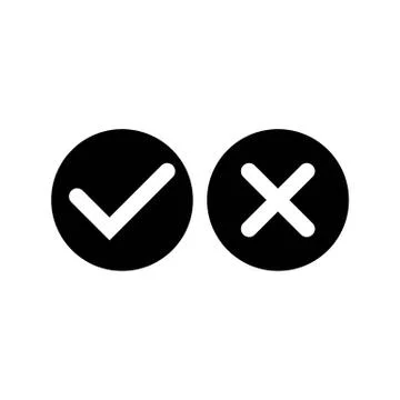 Check marks or tick, cross checkmarks flat icon set in modern black design Stock Illustration