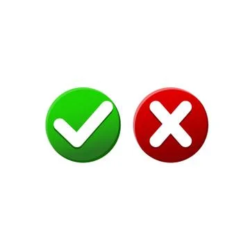 Check marks in red and green or tick, cross checkmarks flat icon on isolated  Stock Illustration
