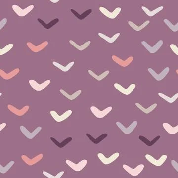 Check marks seamless pattern on purple background. Abstract doodle linear sha Illustrazione stock