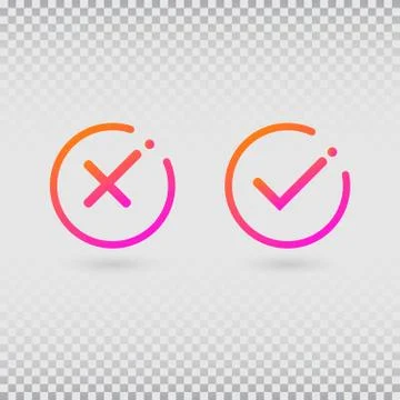 Check marks set in modern gradient colors. Bright tick and cross in circle sh Stock Illustration
