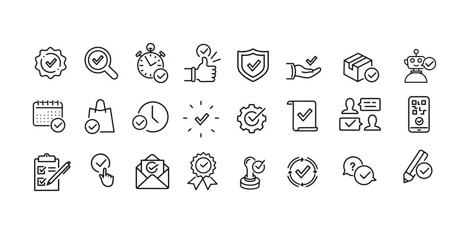 Check Marks sign - thin line web icon set. Contains such Icons as confirm Stock Illustration