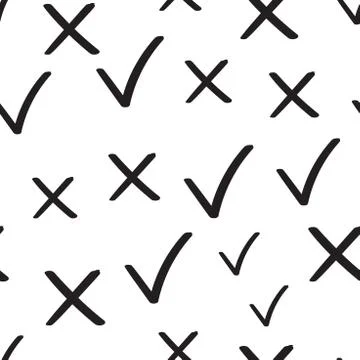 Check marks tick and cross seamless pattern background. Business flat vector  Stock Illustration