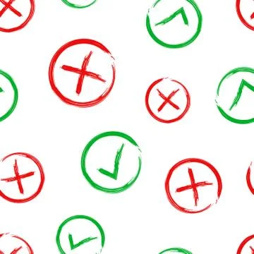 Check marks tick and cross seamless pattern background. Business concept vect Stock Illustration