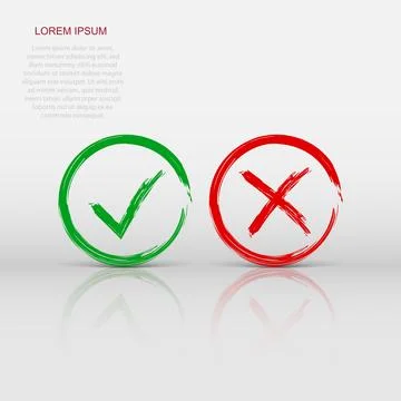 Check marks tick and cross icon. Vector illustration on white background. B.. Stock Illustration