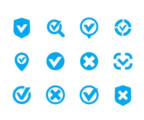 Check marks, ticks set, vector checkmark, correct, false, cancel signs Stock Illustration