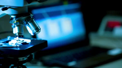 Check micro electronic chip under a microscope Video stock 37577668