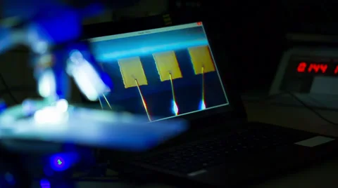 Check micro electronic chip under a microscope Stock Footage 38607560