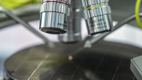 Check Micro Electronic Chip Under A Microscope. Stock Footage 245050020