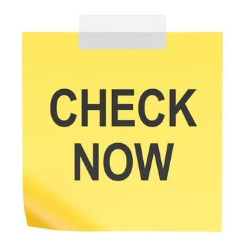 Check Now message on yellow sticky note. 3D rendering Stock Illustration
