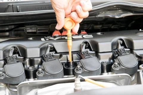 Check the oil level in engine Stock Photos