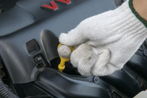 Check the oil level in engine Stock Photos