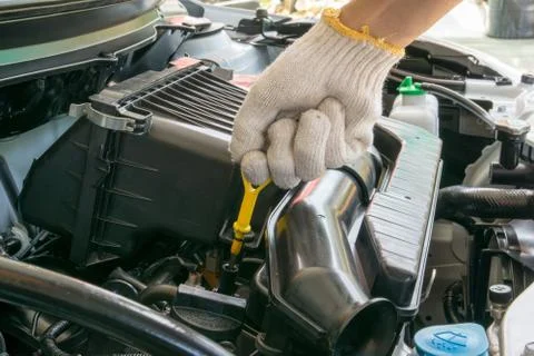 Check the oil level in engine Stock Photos