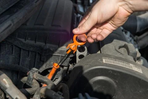 Check the oil level in engine Stock Photos