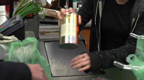 Check-out at a grocery store (3 of 9) Video stock 35163813