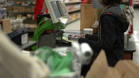 Check-out at a grocery store (5 of 9) Video stock 35163334