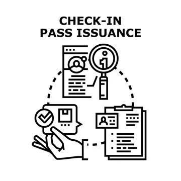 Check in pass issuance process document verification Stock Illustration