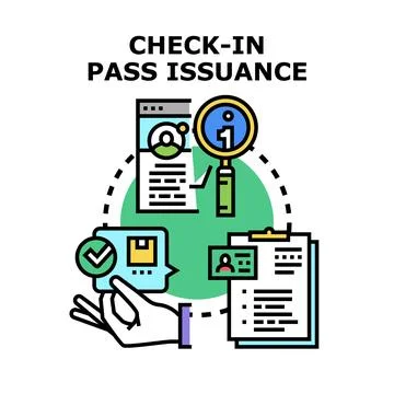 Check in pass issuance process document verification Stock Illustration