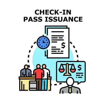 Check in pass issuance process financial agreement concept Stock Illustration