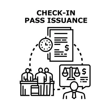 Check in pass issuance process financial agreement concept イラスト素材