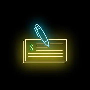 Check payment with pen neon glow concept Stock Illustration