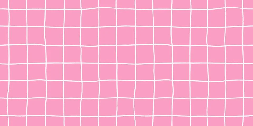 Check pink seamless pattern grid hand-drawn lines creating a playful background Illustrazione stock