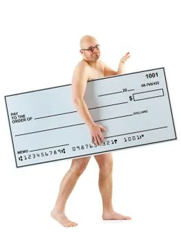 Check: poor man with check Stock Photos