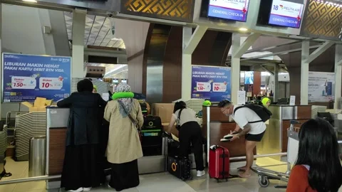 Check in process with luggages at the airport Stock Footage 267854044