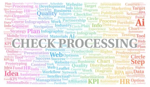 Check Processing typography word cloud create with the text only. Illustrazione stock