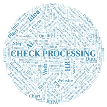 Check Processing typography word cloud create with the text only. Illustrazione stock