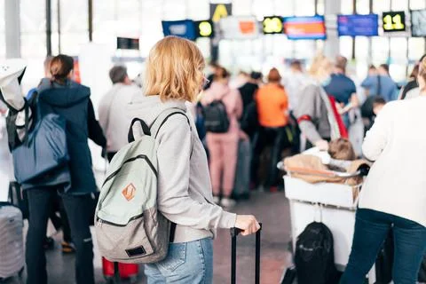 Check-in queue at the airport Stock Photos