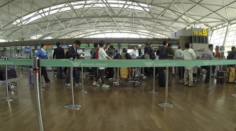 Check-in Queue Incheon Airport Stock Footage 34146577