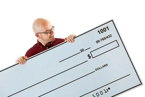 Check: Reading the Amount on a Huge Check Stock Photos