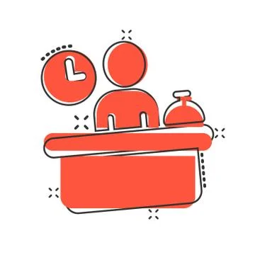 Check in reception icon in comic style. Booking service cartoon vector illust イラスト素材
