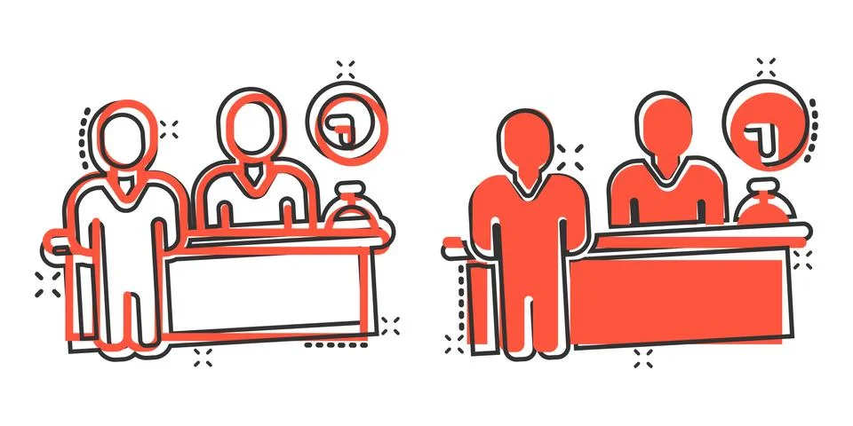 Check in reception icon in comic style. Booking service cartoon vector illust イラスト素材