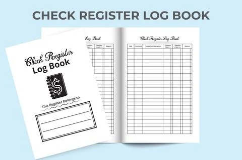 Check Register log book KDP interior. Bank balance tracker and transaction ch Stock Illustration