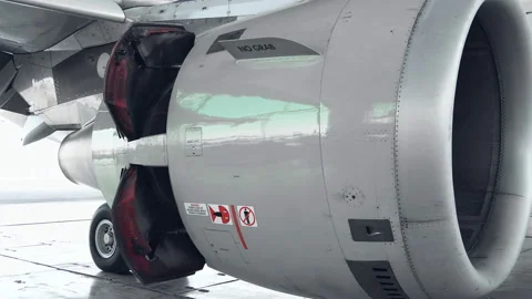 Check reverse the engine of a passenger plane Stock Footage 107284814