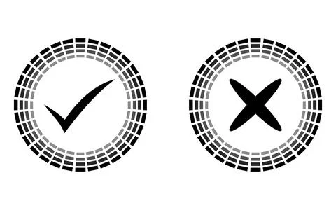 Check round sign icons set, black isolated on white background, Yes No vector Illustrazione stock