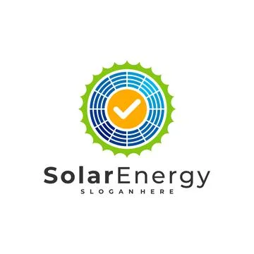 Check Solar logo vector template, Creative Solar panel energy logo design con Illustrazione stock