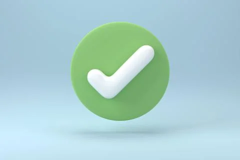 Check symbol in circle. 3d check mark icon isolated on white background. Stock Illustration
