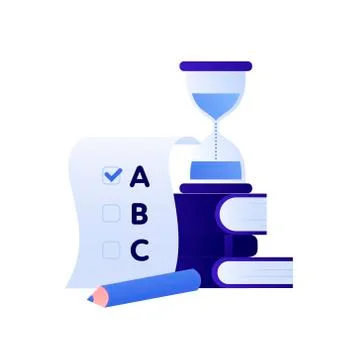 Check test with answer with pencil, clock and book symbol Stock Illustration