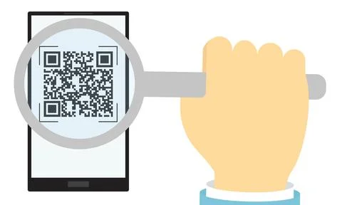 Check of the vaccination certificate by QR code. A magnifying glass in your hand Stockillustratie