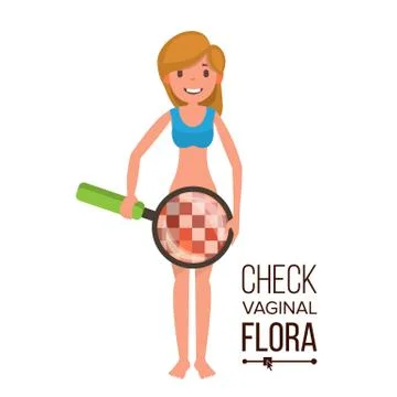 Check Vaginal Flora Vector. Naked Woman With Magnifying Glass. Censored Skin イラスト素材