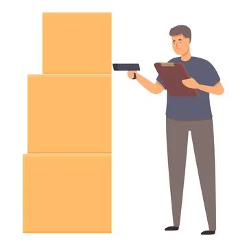 Check warehouse boxes icon cartoon vector. Work delivery female Stock Illustration