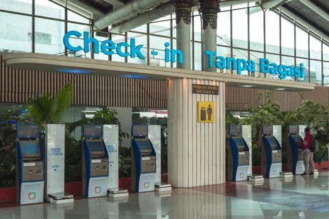 Check-in without baggage at Soekarno-Hatta International Airport. Stock Photos